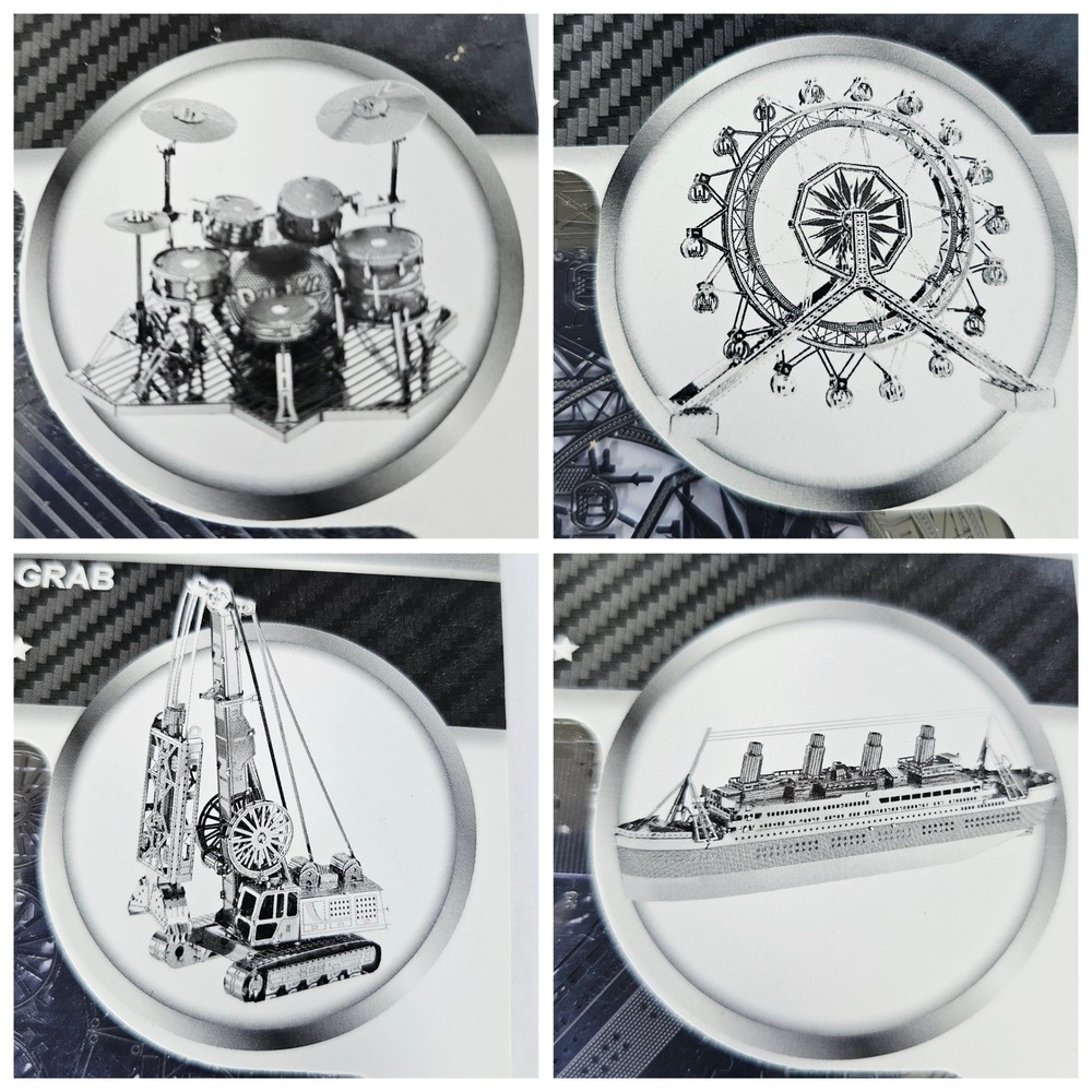 Lot of 4 3D Metal Model DIY Laser Cut Puzzle Kits‎ Titanic Ferris Wheel Drum Set